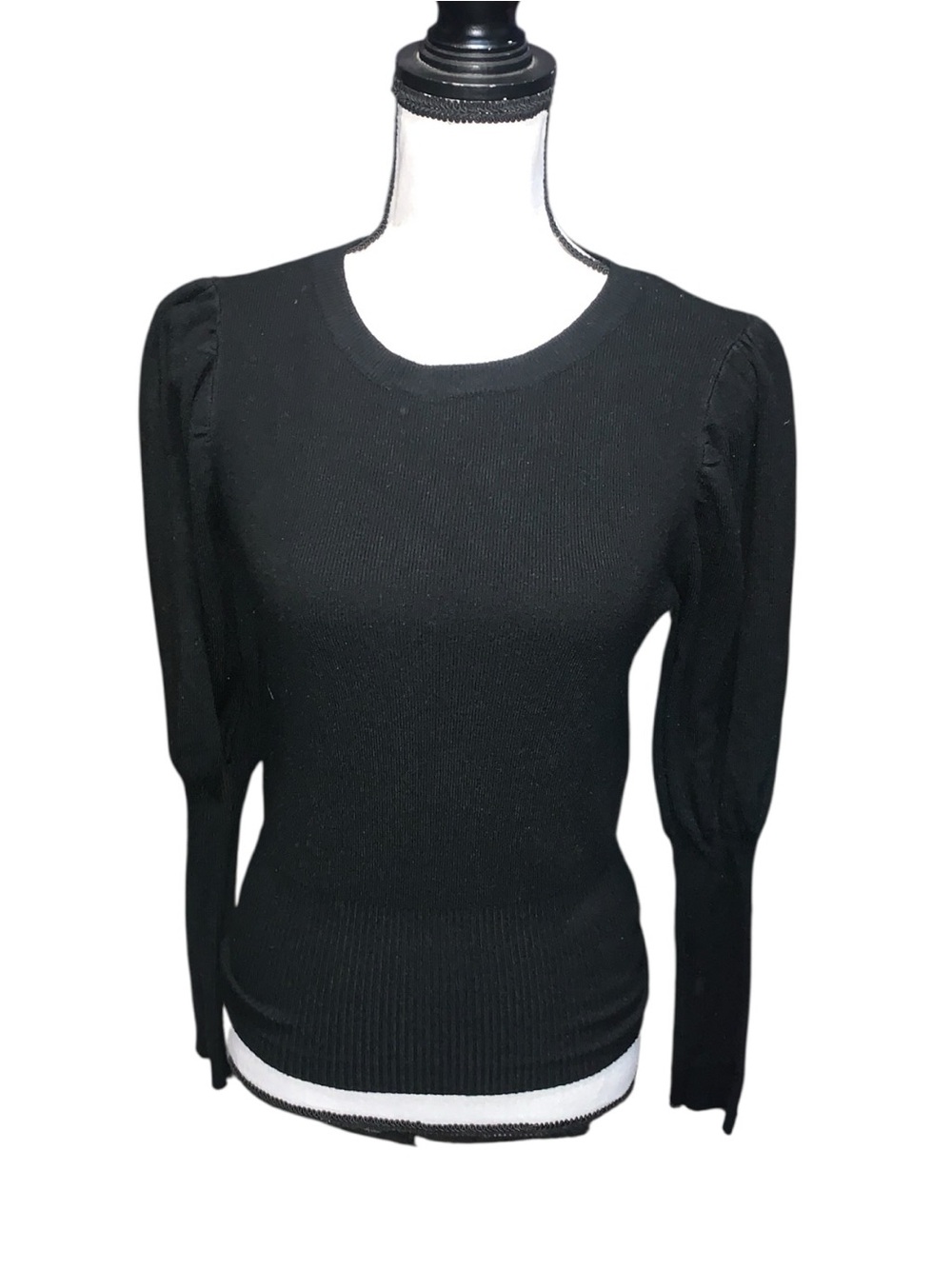 Anthropologie Luna Ivy Women’s Small Black Bishop-Sleeve Sweater Tight Waist